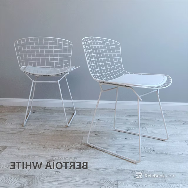 Modern White Leisure Chairs With Wireframe Design Metal Frame And Wooden Floor 3d model 