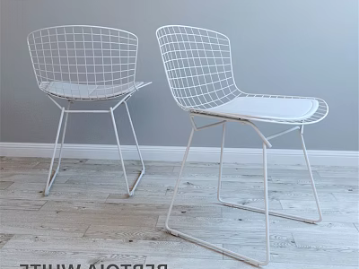 Modern White Leisure Chairs With Wireframe Design Metal Frame And Wooden Floor 3d model