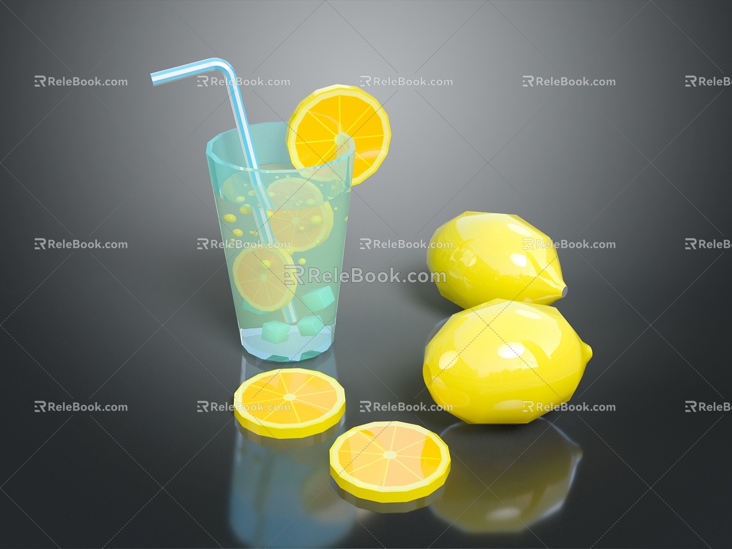 Modern drink lemon lemon slices lemon drink bottle model