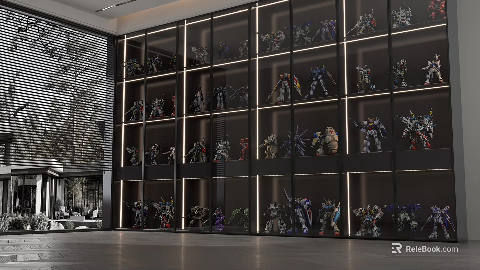 Modern Display Cabinet With Glass Doors And Illuminated Shelves For Collectible Models 3d model 