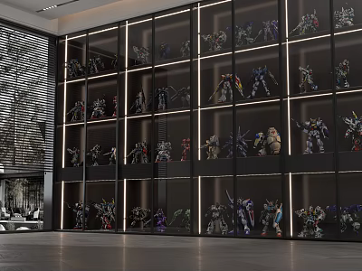 Modern Display Cabinet With Glass Doors And Illuminated Shelves For Collectible Models 3d model