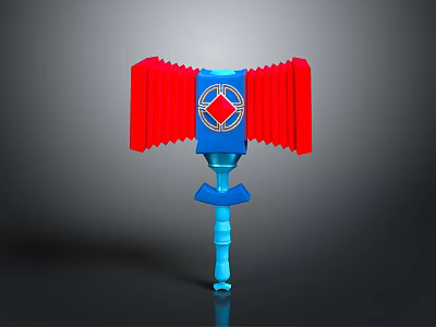 Blue and Red Weapon Design Featuring Wing Shaped Parts and Diamond Emblem 3d model