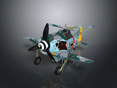 Vintage Fighter Plane Scale Model With Detailed Propeller And Military Design 3d model