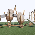 Natural Themed Playground Equipment With Egg Shaped Climbing Pods Slide And Net Elements