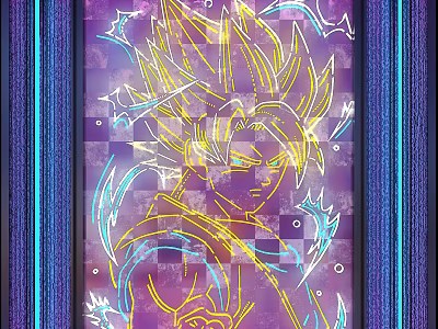 Neon Style Decorative Lights With Yellow Blue Lines And Purple Background Frame 3d model