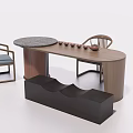 Modern Tea Table And Chairs Set With Marble Top And Tea Utensils 3d model