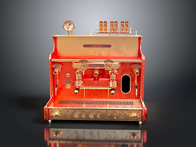 Vintage Red Electric Espresso Machine With Gold Decor Accents And Control Dials 3d model