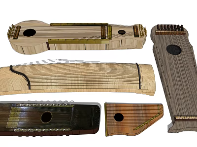 Handcrafted Wooden String Musical Instruments With Traditional Shapes And Designs 3d model