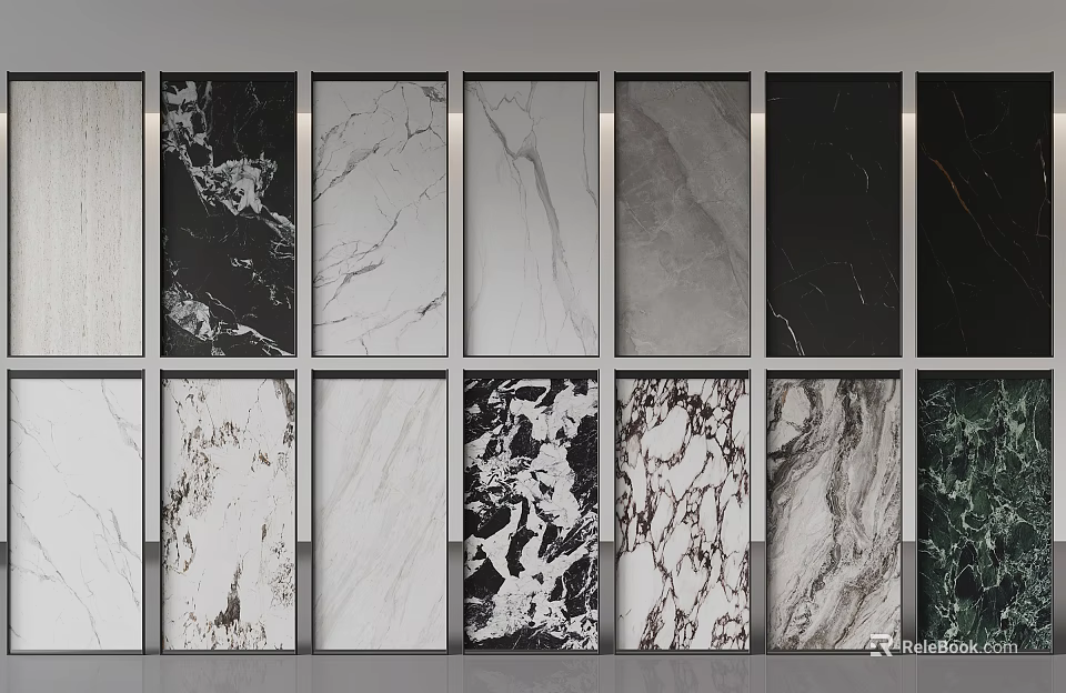 Various Stone Panels Display With Diverse Textures And Colors Arranged Neatly 3d model 