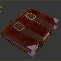 Red Cover Books With Brown Leather Buckles And Silver Corner Accents