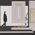 Modern White Fireplace Interior Design With Burning Flames Potted Plant And Decorative Art