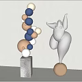 Abstract White Human Figure Sculpture With Gold Base And Blue Gold Decorative Balls