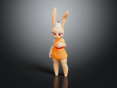 Cute Cartoon Rabbit 3D Model With Long Ears White Hat And Orange Dress 3d model