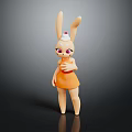 Cute Cartoon Rabbit 3D Model With Long Ears White Hat And Orange Dress
