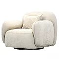 Comfortable Brown Plush Armchair With White Cushion Rounded Armrests And Round Base