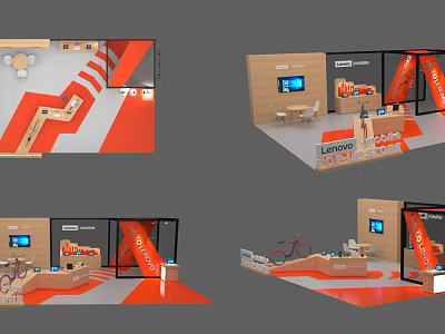 Modern Retail Display Counters and Shelves With Orange Accents And Product Display Areas 3d model