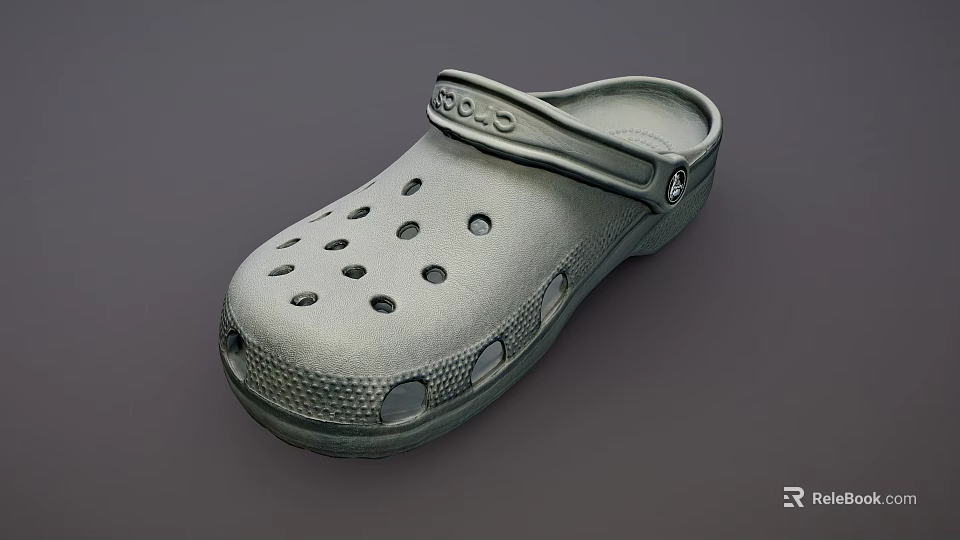 Classic Gray Crocs Shoes With Perforated Design And Adjustable Strap 3d model 