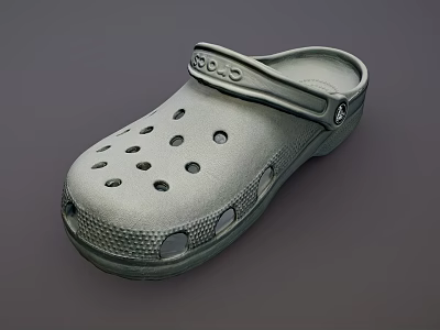 Classic Gray Crocs Shoes With Perforated Design And Adjustable Strap 3d model