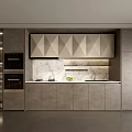 Modern Kitchen Sideboard With Geometric Cabinet Design Marble Countertop And Ambient Lighting 3d model