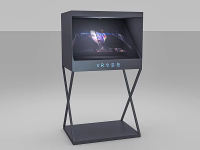 Black Metal VR Display Stand With Screen Showing Immersive Virtual Reality Content 3d model