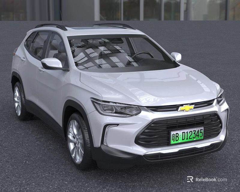Silver Chevrolet SUV Featuring Green License Plate And Front Grille Design 3d model 