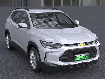 Silver Chevrolet SUV Featuring Green License Plate And Front Grille Design 3d model