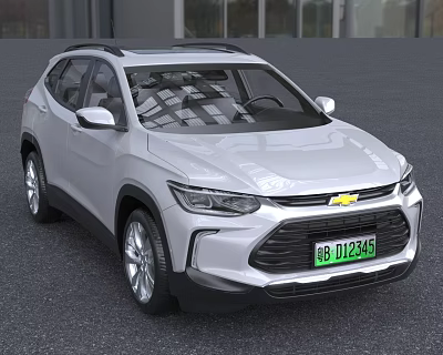 Silver Chevrolet SUV Featuring Green License Plate And Front Grille Design 3d model