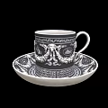 Elegant Ceramic Cup And Saucer Set With Intricate Black White Decorative Patterns 3d model