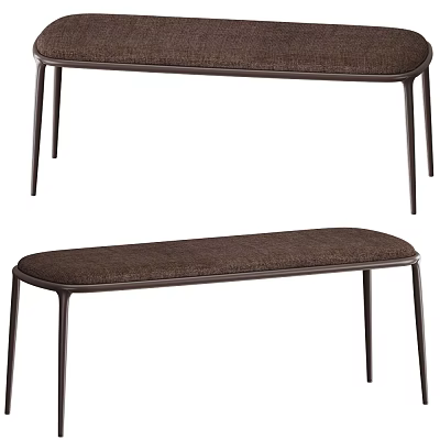 Modern Brown Fabric Upholstered Bench With Sleek Metal Legs For Home Living Room 3d model