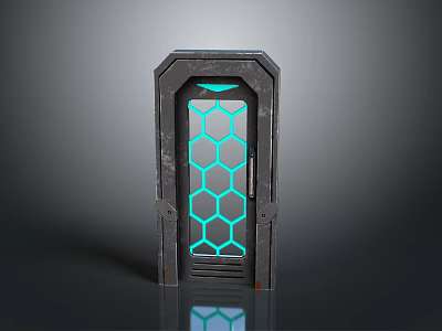 Futuristic Door Design With Blue Glowing Hexagonal Grid And Metal Frame Structure 3d model