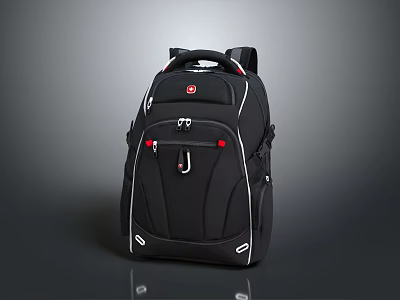 Practical Black Backpack With Red Accents Multiple Pockets Zipper Design For Daily Use 3d model