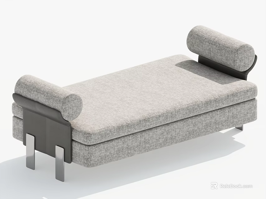 Modern Gray Fabric Upholstered Stool Featuring Metal Legs and Curved Armrests Design 3d model 