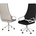 Black And White Leather Office Chair With High Back Metal Armrests And Wheeled Base