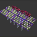 Industrial Metal Grating Platform With Support Legs And Black Cylinders