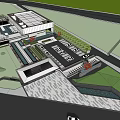 Modern Sales Office Building With Landscaped Greenery Parking Area And Water Features