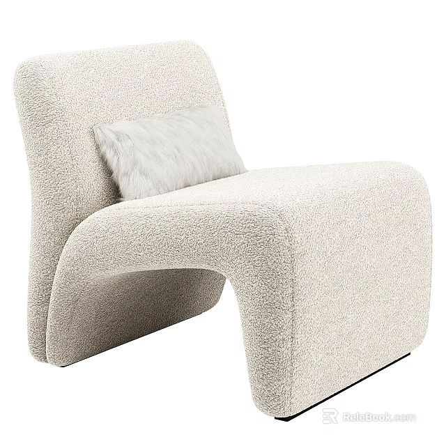 Soft Plush Upholstered Accent Chair with Modern Curved Design and Cozy Beige Accent Pillow 3d model 