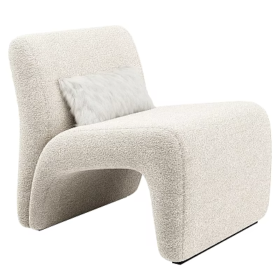 Soft Plush Upholstered Accent Chair with Modern Curved Design and Cozy Beige Accent Pillow 3d model