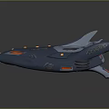 Sleek Blue Futuristic Scifi Spaceship with Angular Orange Accents Protruding Fins and Yellow Dots