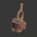 Traditional Frog Shaped Pottery With Curved Handle And Reddish Brown Spots