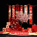 Spring Festival Photo Spot With Red Lanterns Chinese Couplets And Gift Boxes