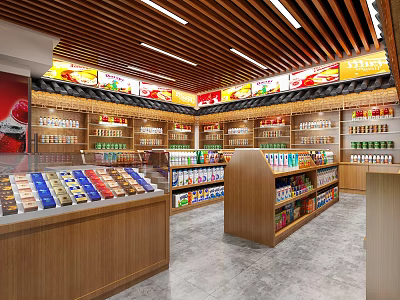 Well Organized Supermarket Interior With Shelves Full Of Grocery Products And Freezers 3d model