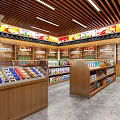 Well Organized Supermarket Interior With Shelves Full Of Grocery Products And Freezers