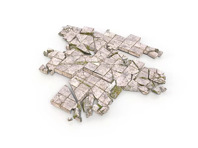 Scattered Irregular Broken Stone Fragments with Rough Texture on White Background 3d model