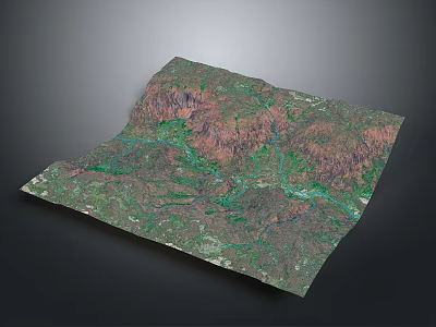 3D Terrain Model Showcasing Mountainous Landforms With River Paths And Vegetation 3d model