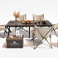 Outdoor Dining Table With Foldable Beige Chairs Fruit Platter And Decorative Crates