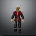 3D Male Character Model In Red Gold Outfit With Golden Headpiece And Black Pants