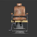 Vintage Brown Armchair Featuring Worn Leather Upholstery Metal Base And Footrest