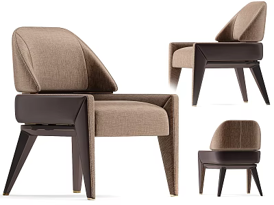 Modern Upholstered Single Sofa With Light Brown Fabric And Dark Wood Legs 3d model