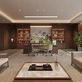 Modern Office Interior Design With Large Windows Wooden Desk And Green Plants