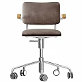 Modern Table and Chair Set With Leather Seat Metal Frame And Wooden Armrests